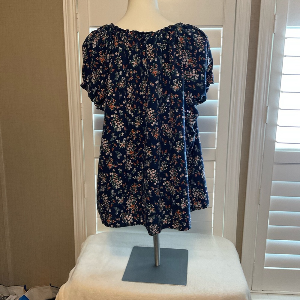 St. John's Bay Navy Floral Tie-Front Peasant Blouse - Picture 4 of 7